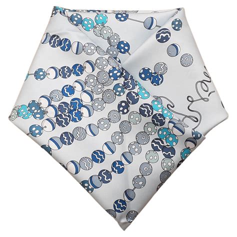 Hermès Silk Scarf Carré Dancing Pearls Virgine Jamin Blue 90 